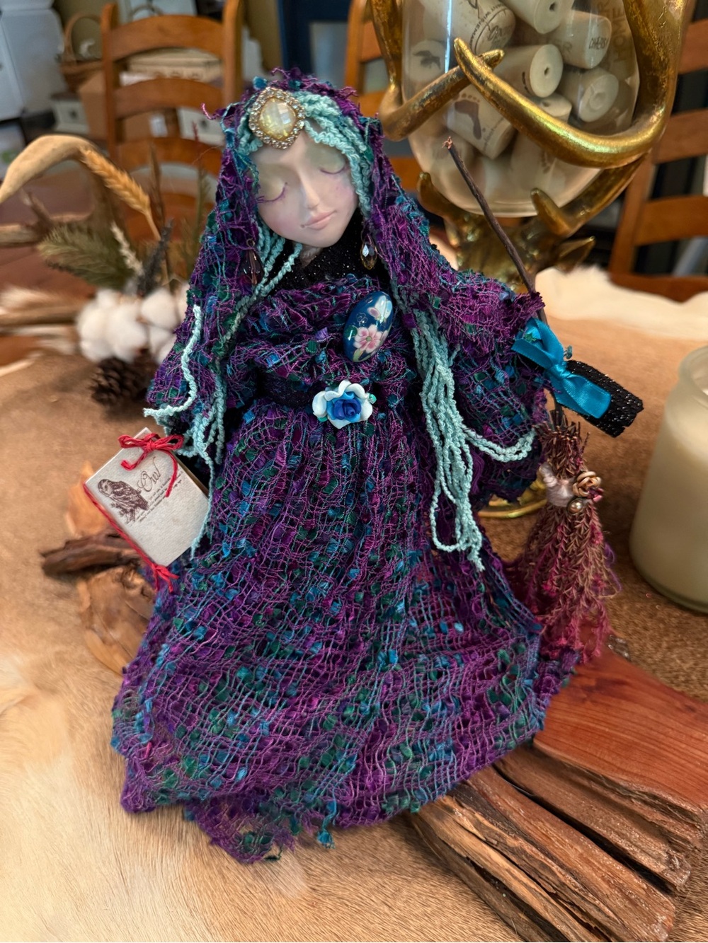 Handcrafted Purple & Teal Bohemian Textile Doll